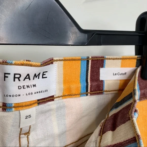 Frame Striped Raw Hem Denim Cutoff Shorts Multicolor Sz 25 NWT